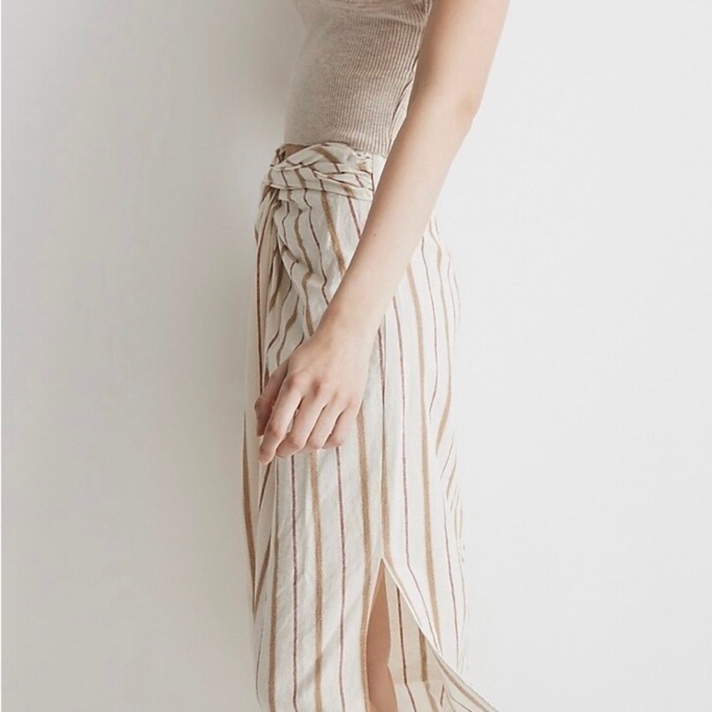 Madewell striped midi sarong skirt - size 10 - desert dune - NWT - Picture 2 of 5